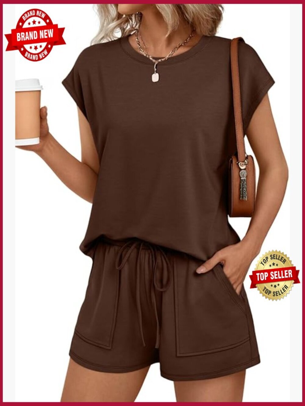 Women's Cap Sleeve Two Piece Short Set with Pockets Summer Sweatsuit